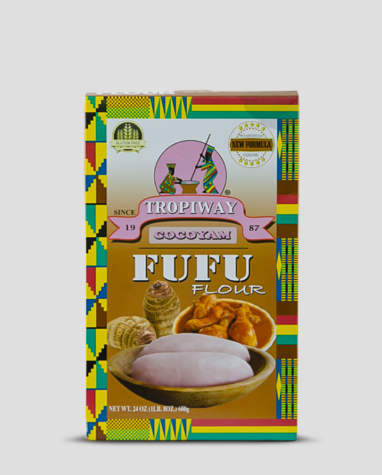 Tropiway Fufu Flour Cocoyam 680g Produktbeschreibung Fufu bezeichnet man in der Afrikanischen Küche den festen Brei der aus Maniok, Kochbananen oder Yams entsteht. Besonders beliebt ist Fufu in den Westafrikanischen Ländern wie Senegal, Ghana, Nigeria, Gambia.