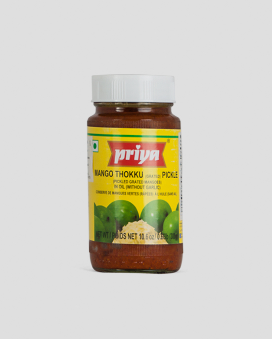 Priya Mango Thokku Pickle 300g Produktbeschreibung Pickled grated Mangoes in Oil without Garlic