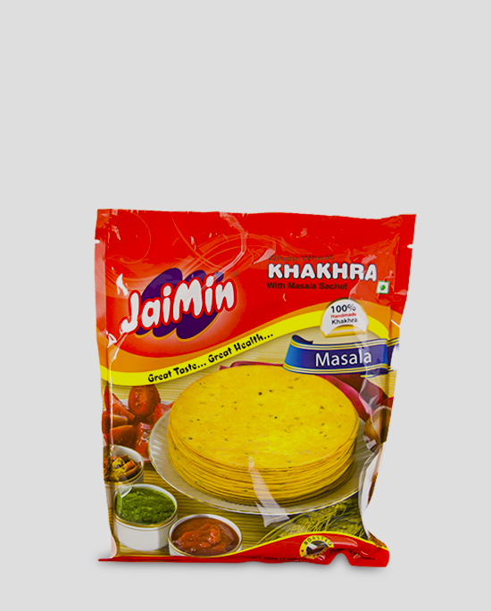 Jaimin Khakhra Masala 200g Produktbeschreibung Whole Wheat Khakhra with Masala Sachet. Cooked for taste and Health, Khakhra, the Indian crisps are hand made and truly excellent.