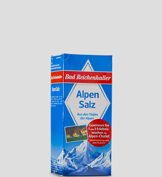 Bad Reichenhaller Alpen Salz 500g Produktbeschreibung Alpen Salz - Hochwertiges Salz aus den Alpen. Der Klassiger und enthält kein zugesetztes Jod, Fluorid oder Folsäure.