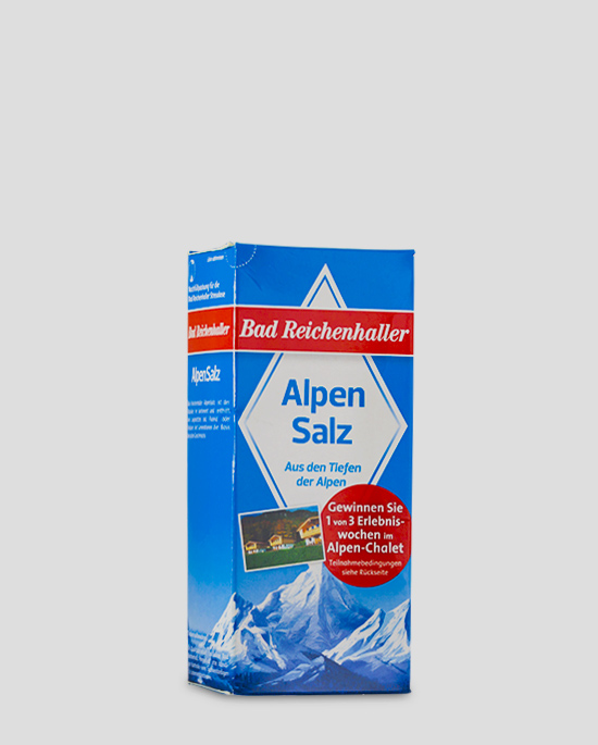 Bad Reichenhaller Alpen Salz 500g Produktbeschreibung Alpen Salz - Hochwertiges Salz aus den Alpen. Der Klassiger und enthält kein zugesetztes Jod, Fluorid oder Folsäure.