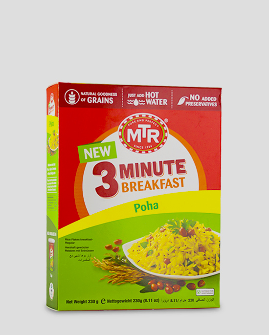 MTR 3 Minute Poha 230g Produktbeschreibung A flavourful twist to the classic Poha, ready in 3 minutes with just hot water.