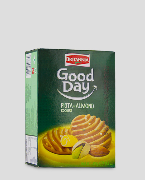 Britannia Good Day Pista Almonds Cookies 216g Produktbeschreibung Britannia Good Day Pista Almonds Cookies with its delightful aroma and crunchy cookie bite. Your favourite cookies here at spicelands.de