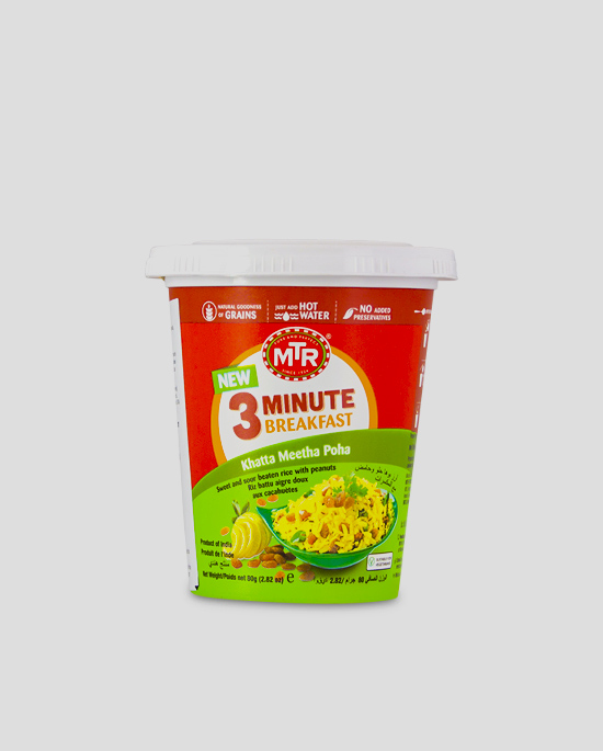 MTR 3 Minute Poha 80g CUP Produktbeschreibung A flavourful twist to the classic Poha, ready in 3 minutes with just hot water.