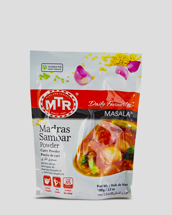 MTR Madras Sambar Powder 100g Produktbeschreibung Madras Sambar Powder - Spice up your dish with this authentic sambar powder.