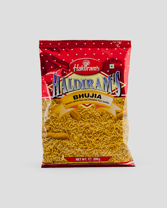 Haldiram's, Bhujia, 200g Produktbeschreibung Namkeen Savoury Spiced Tepary Bean Flour Noodles, Pikant gewürzte Nudeln.